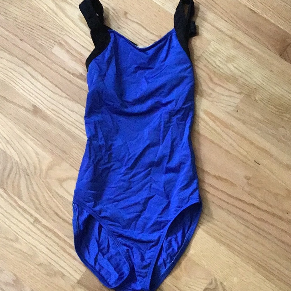 Natalie blue elastic crossback leotard